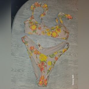 Floral Bikini Set with Yellow and Orange Flowers Aerie Sz M NEW